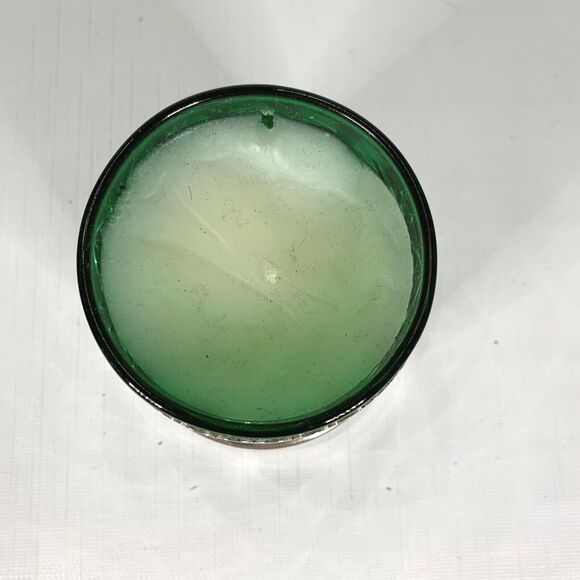 Silver Plated Christmas Candle Holder Green Glass Metal Filigree Made England - Picture 3 of 7